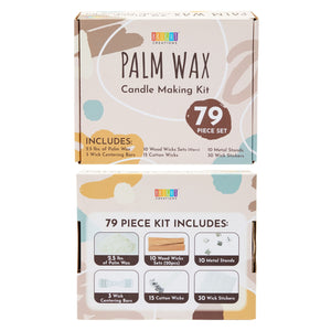 79 Piece Palm Wax Candle Making Kit, DIY Supplies with Iron Stands, Wood and Cotton Wicks, Centering Bars, Adhesive Stickers (2.5 lbs)