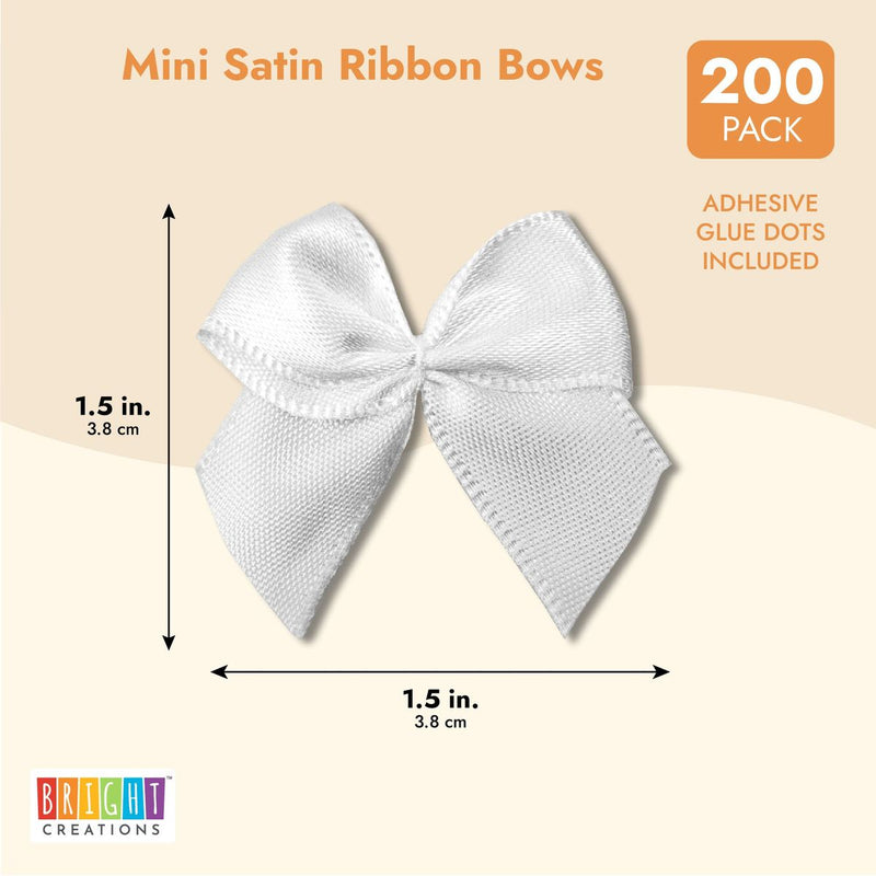 Mini Satin Ribbon Bows with Self-Adhesive Tape (White, 1.5 Inches, 200-Pack)