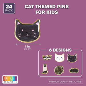 Cat Lapel Pins, Enamel Pin Set (1 in, 24 Pack)