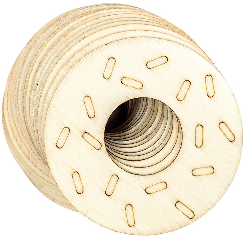 Wooden Cutouts for Crafts, Wood Donut (3.1 in, 24-Pack)