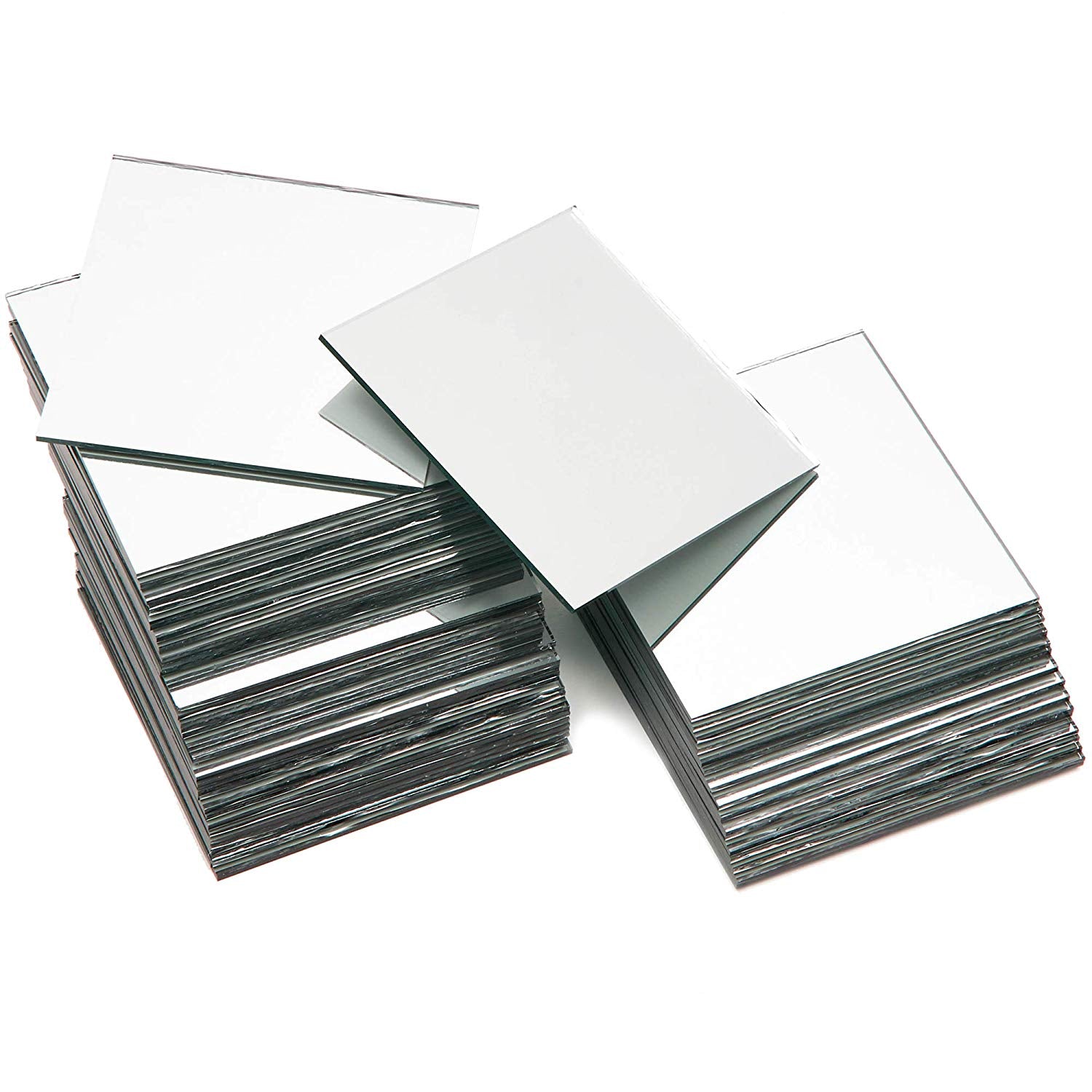 50 Pack Square Glass Mirror Tiles, 4 Inch Glass Mirror Panels for Mosaics,  Wall