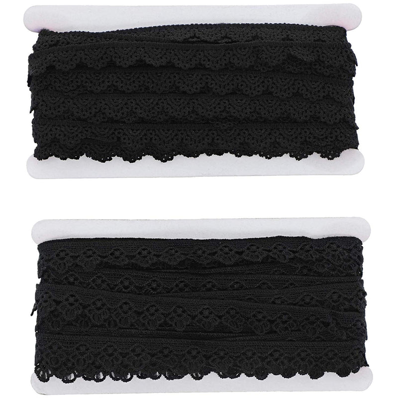 Crochet Lace Ribbons, 15-Yard Rolls (Black, 0.5 and 0.7 in Wide, 2-Pack)