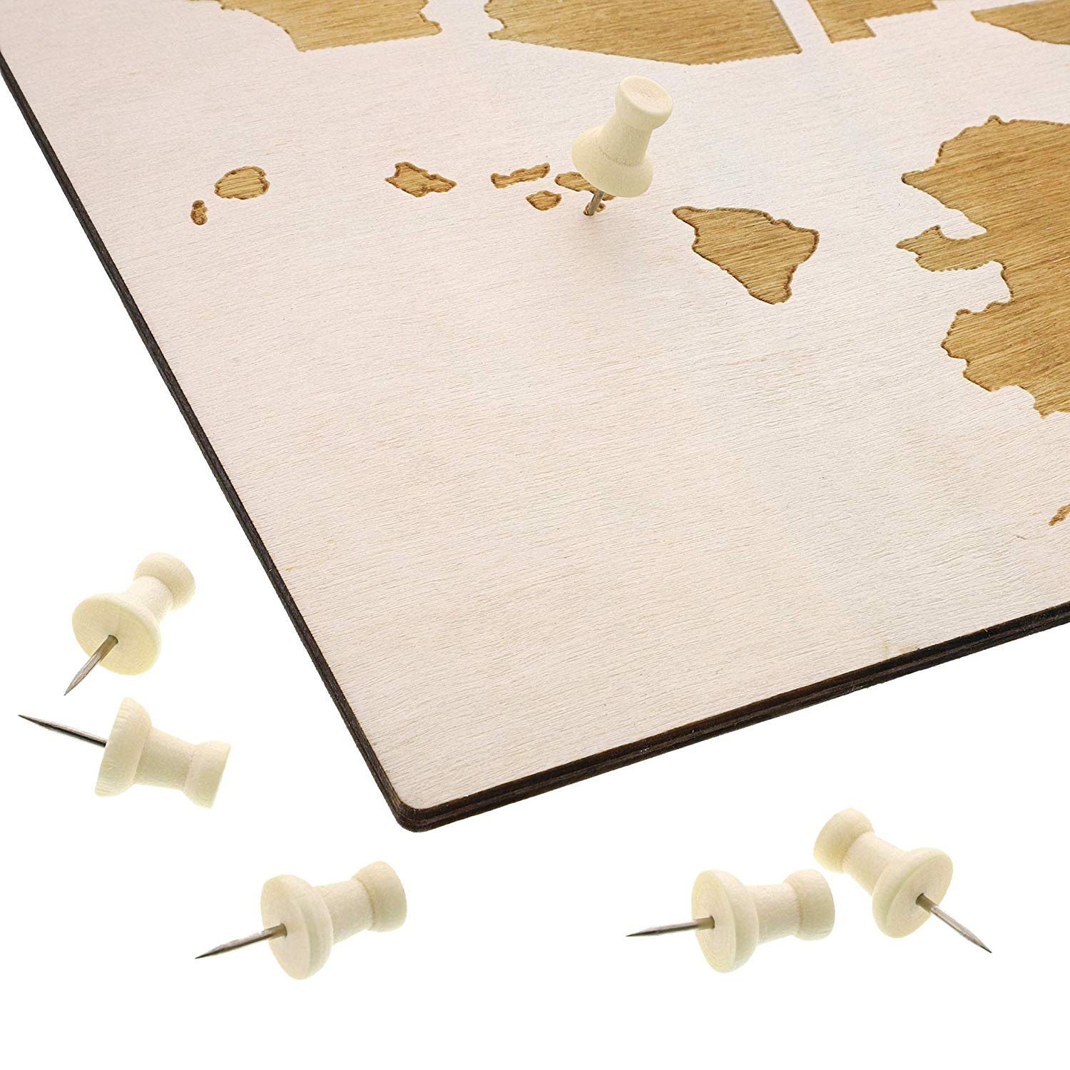 Wooden Cork Board Travel Map with 100 Decorative Push Pins (16.5 x