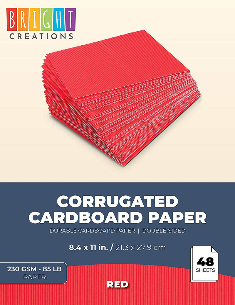 Corrugated Cardboard Paper Sheets (8.5 x 11 in, Red, 48 Pack)