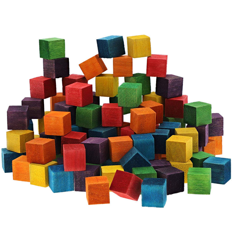 Bright Creations 100 Piece Wooden Blocks for Crafts, Colorful Small Cubes  (6 Colors, 0.6 in)