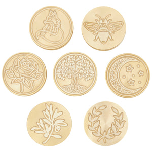 9 Piece Set Wax Seal Stamp Kit, 7 Brass Heads & 2 Wooden Handles for Envelopes, Wedding Invitation, Wine Packages
