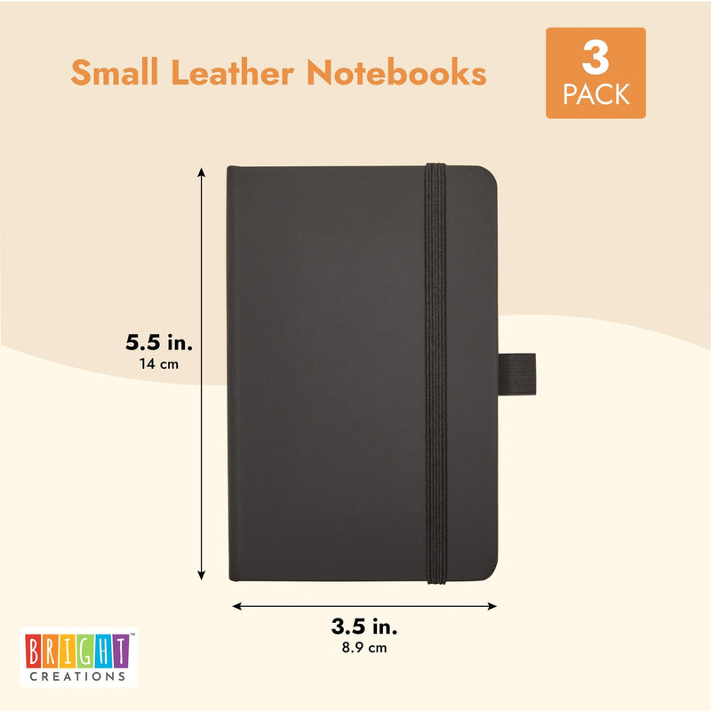 3 Pack PU Leather Pocket Notebook with Pen Holder, Small Lined Journal for Writing  (3.5 x 5.5 in)