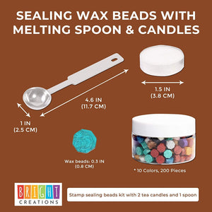 Octagon Wax Sealing Bead Kit with Tea Candles and Spoon (10 Colors, 203 Pieces)