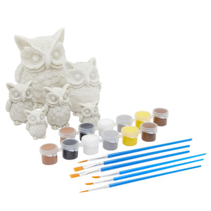 24 Piece Owl Rock Painting Kit for Adults, Kids with Paint Pods, Brushes and Figurines