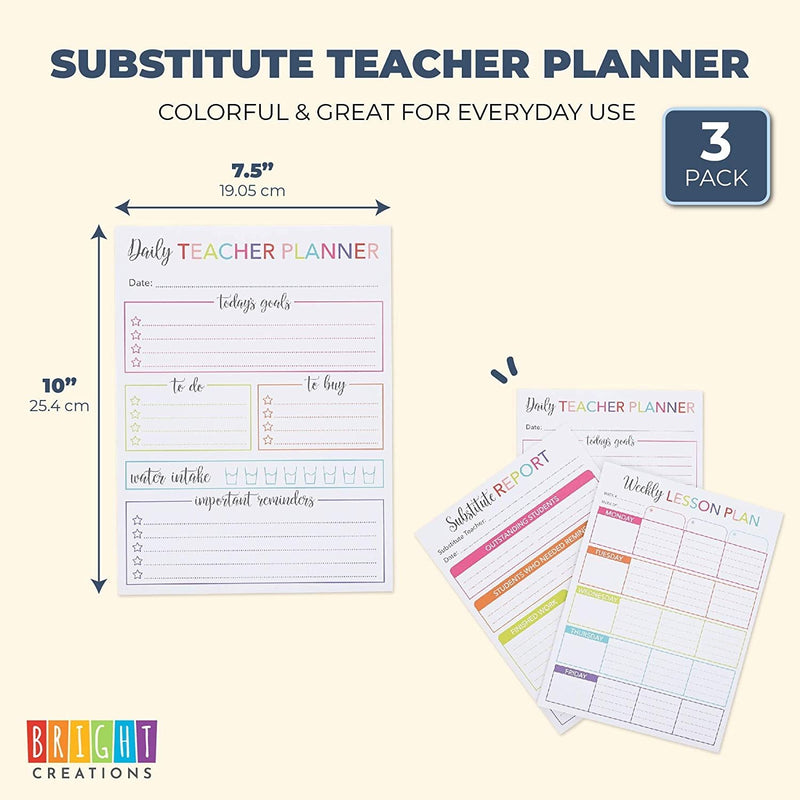 Substitute Teacher Notepad, Lesson Planner, Behavior Pads (7.5 x 10 In, 3 Pack)