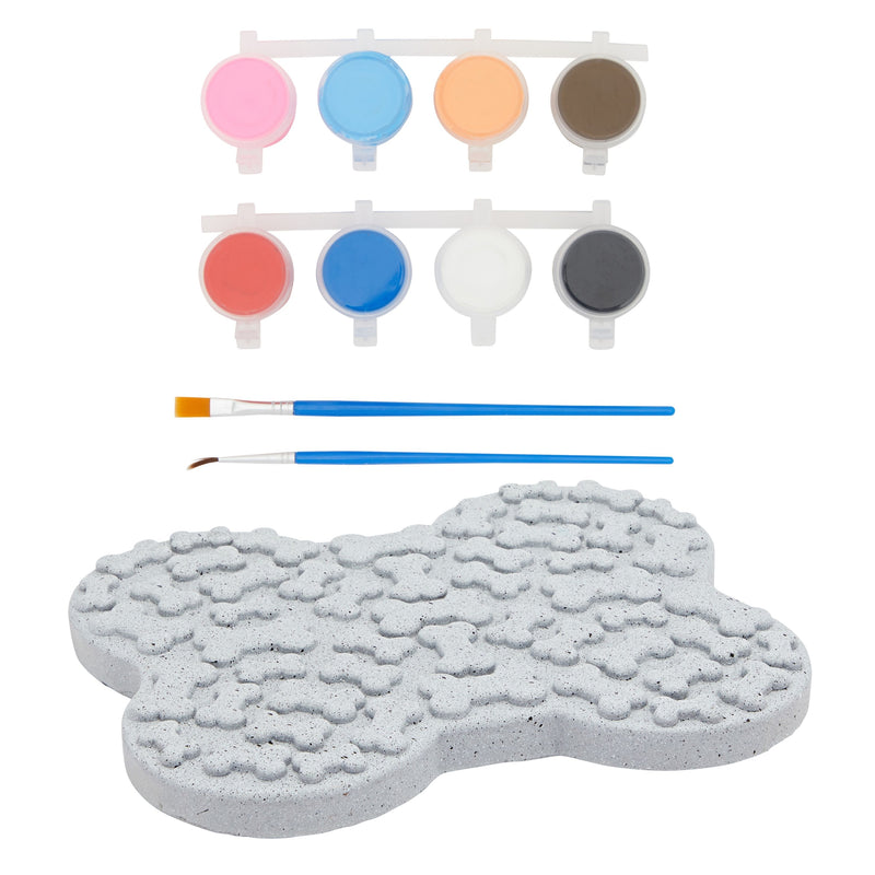 11-Piece 10-Inch Paint-Your-Own Dog Dog Bone Stepping Stone Kit with 1 Dog Bone Rock, 8 Paint Pots with 10ml Acrylic Paint Each, and 2 Paint Brushes for Yard Walkway Decorations