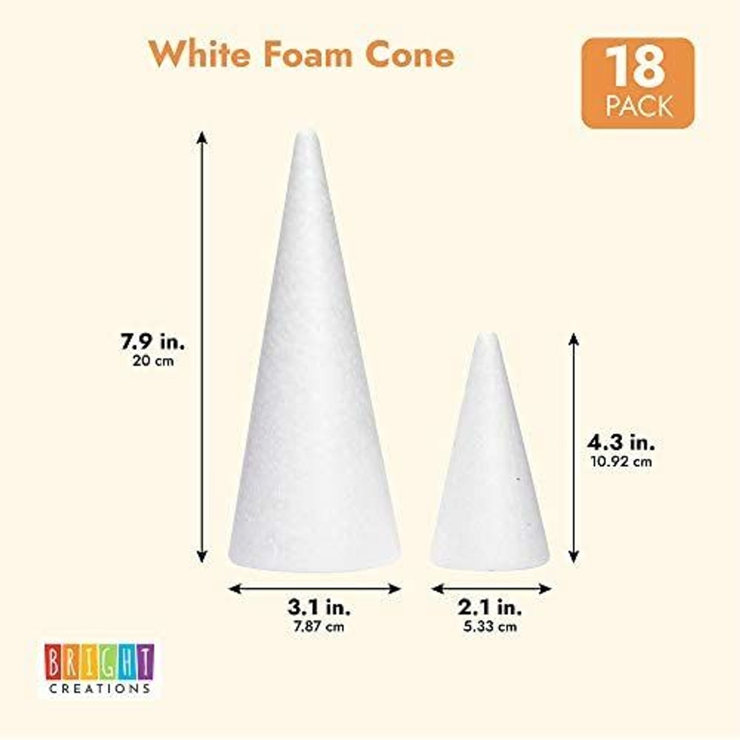 Foam Cones, Arts and Crafts Supplies (White, 3.8 x 9.5 in, 6-Pack)