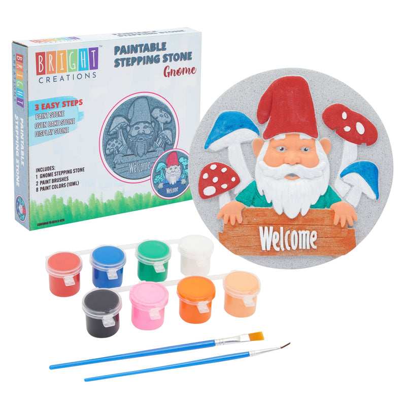 11-Piece 10-Inch Paint-Your-Own Garden Gnome Stepping Stone Kit with 1 Garden Gnome Stone, 8 Paint Pots with 10ml Acrylic Paint Each, and 2 Paint Brushes for Yard Walkway Decorations