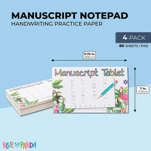 Manuscript Paper for Kids, Handwriting Practice Pad, 80 Pages (11.75 x 7 In, 4 Pack)