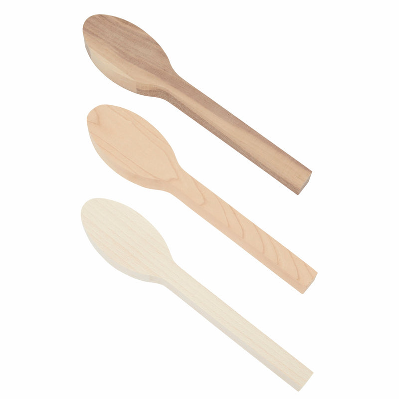3 Pieces Blank Wood Carving Spoons for Whittling, Basswood, Cherry Wood, Walnut Wood, 10.3 Inches