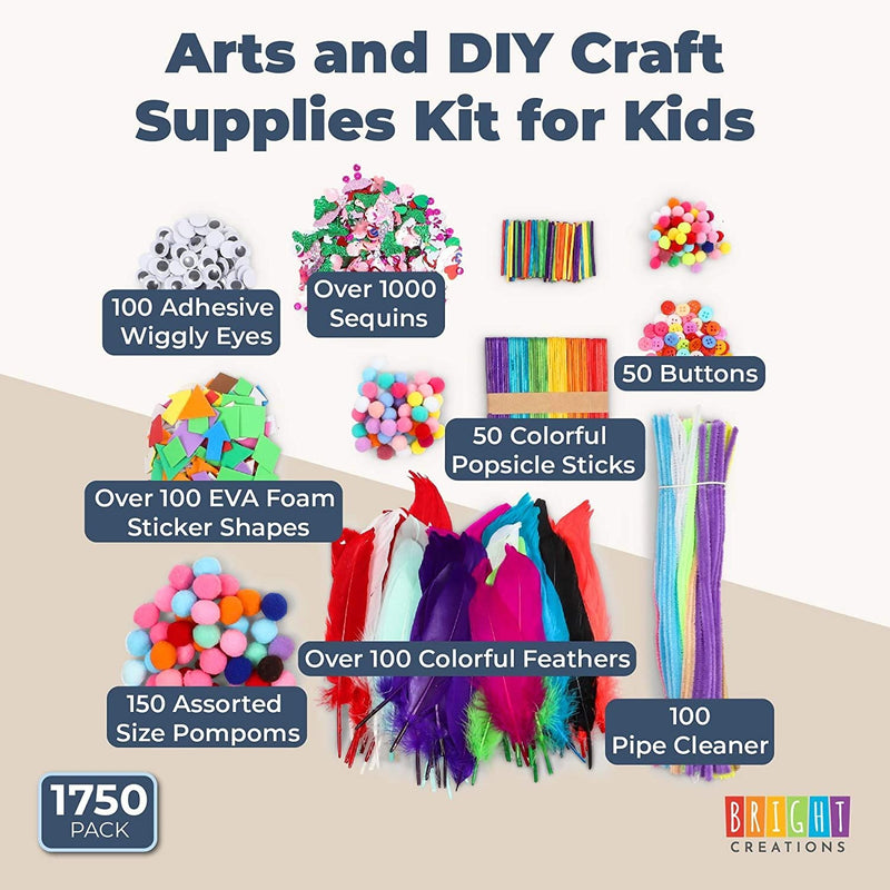 1750pcs Kids Art & Craft Supplies Assortment Set for School Projects, DIY Activities & Crafts and Party Supplies