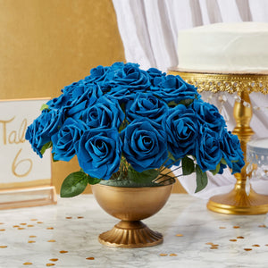 136-Piece Artificial Flowers Crafting Kit with 60 3-Inch Foam Roses, 60 Stems, and 16 Plastic Leaf Bundles for Table Centerpieces, Faux Floral Arrangements, and Fake Bouquets (Blue)