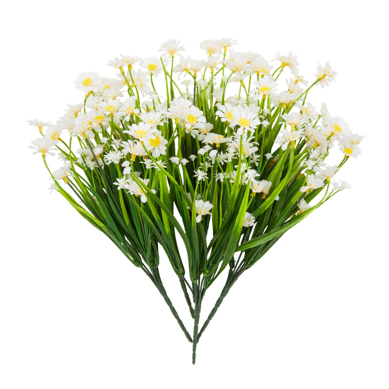 White Artificial Flowers for Cemetery with 2 Cone Vases, Small Bouquets for Grave Decorations (8.6 x 13 Inches, 6 Bundles)