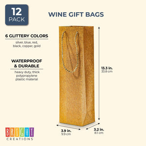 Wine Bottle Gift Bags with Handles, 6 Glittery Colors (13 inches, 12-Pack)