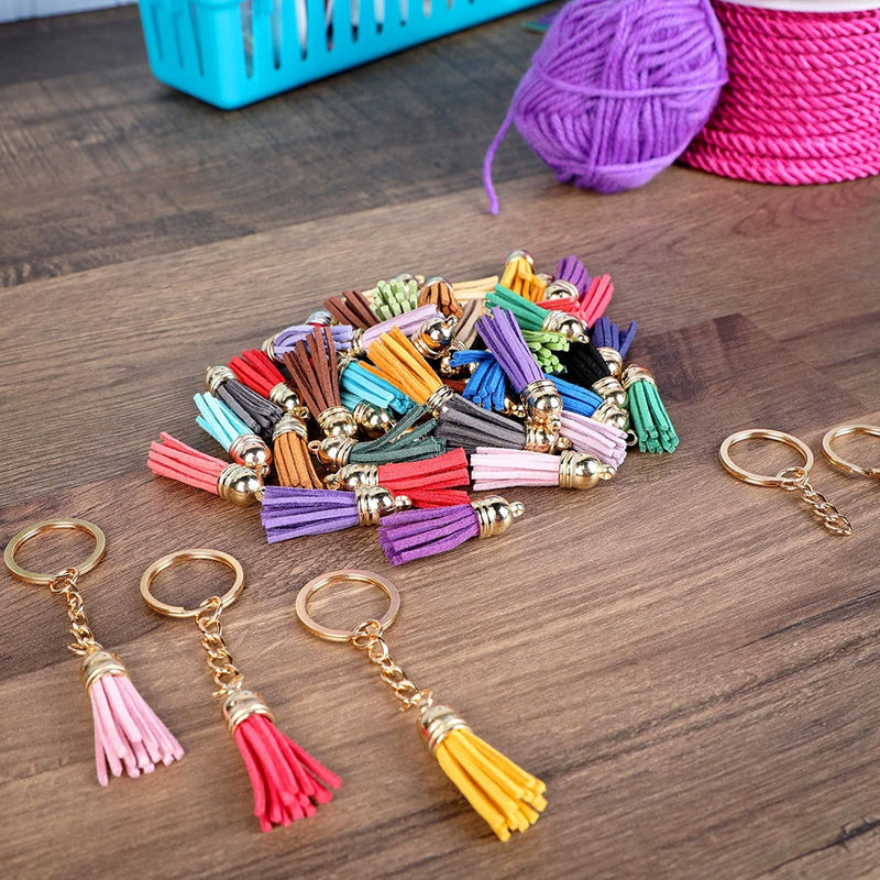 50 Pack Leather Tassel Keychains for Women Purse & Bags, Men Key Chain Accessories, 25 Colors , 1.5 in
