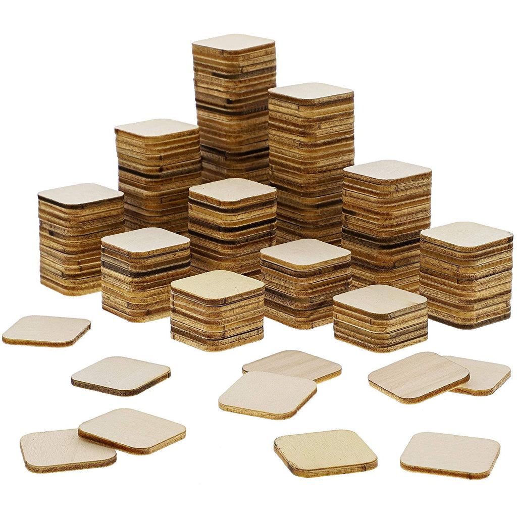 Unfinished Wood Pieces, 60-Pack Wooden Squares Cutout Tiles for Crafts, 2 x 2, Brown