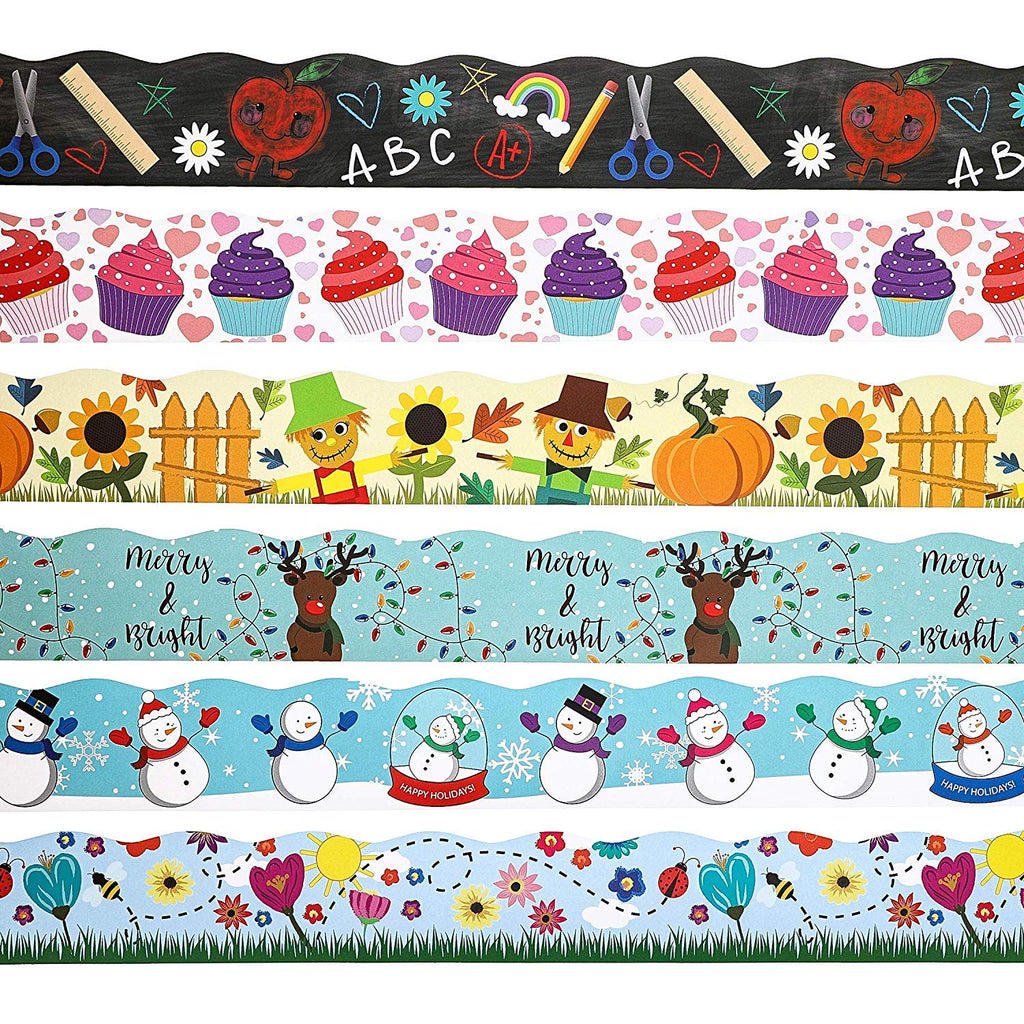 Bright Creations 6 Assorted Rolls Holiday Bulletin Board Strip, Classroom Trimmers (39 feet per Design)