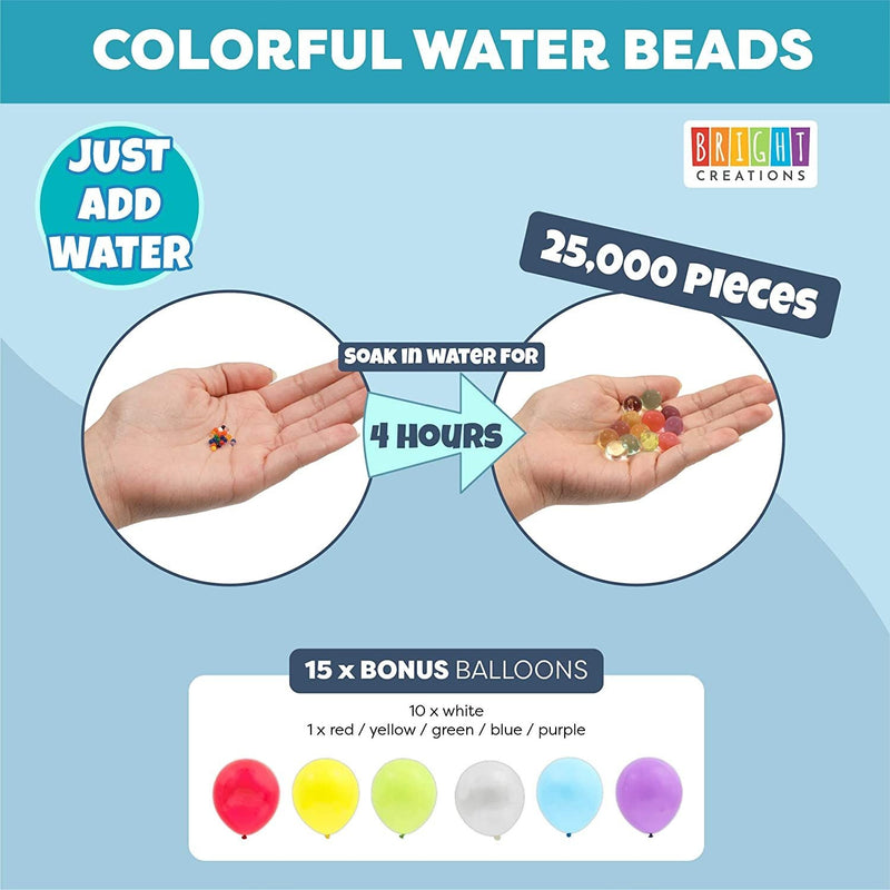 25,000 Beads Water Beads with 10 Balloons for Kids, Sensory Toys