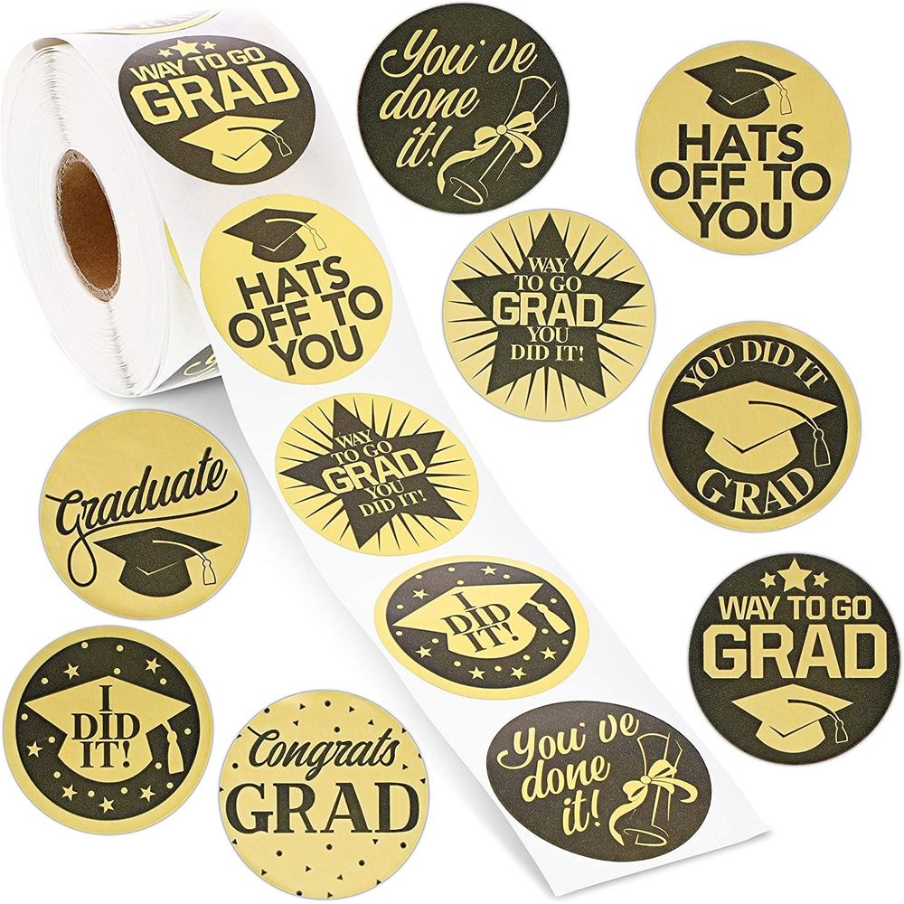 2021 Graduation Stickers for Envelopes, Self Adhesive Gold Decals (1.5 In, 500 Pack)