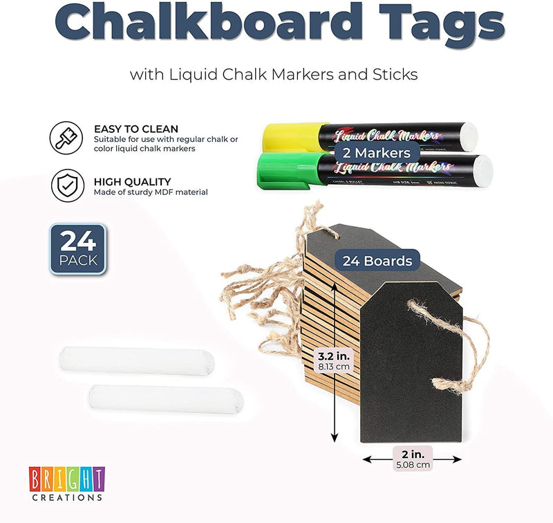 Chalkboard Tags with Liquid Chalk Markers, String and Chalk (24 Pieces)