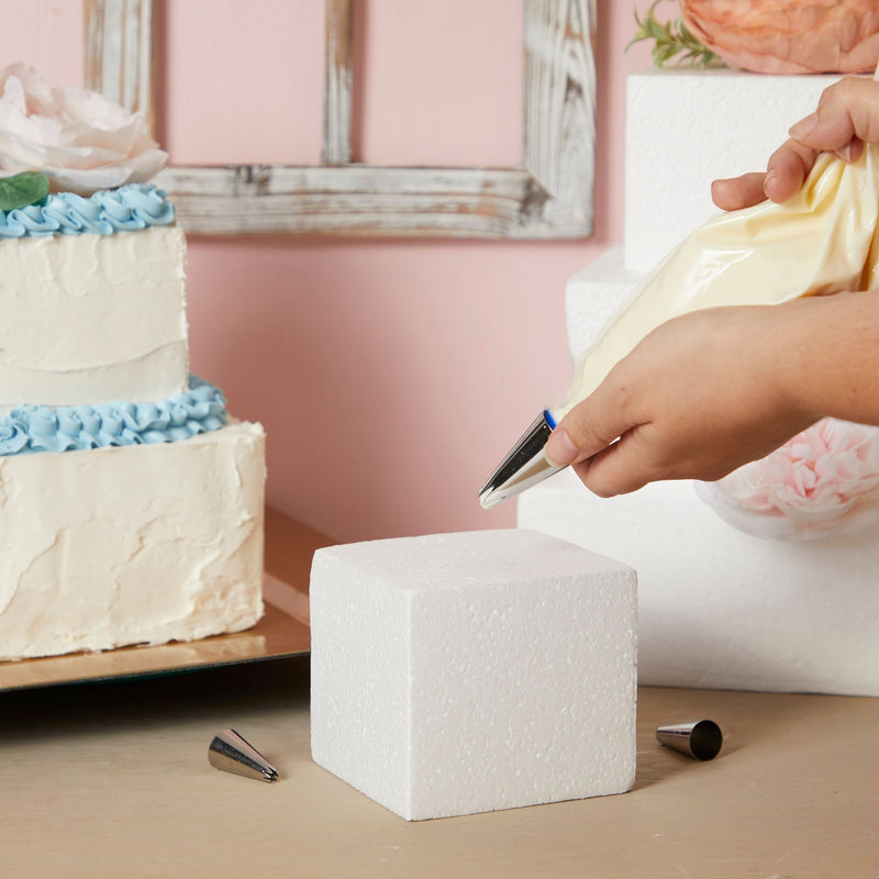 Square Foam Cake Dummy for Decorating and Wedding Display, 4 Tiers of 4" 6" 8" 10" Dummies (14.4 Inches Tall)