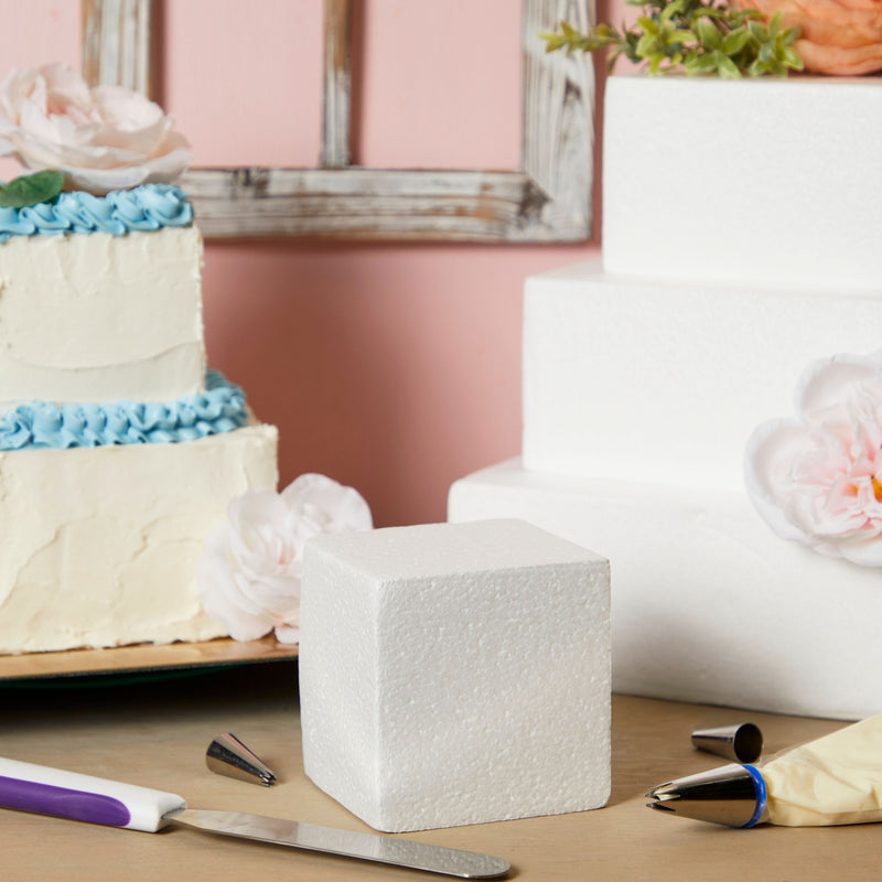 Square Foam Cake Dummy for Decorating and Wedding Display, 4 Tiers of 4" 6" 8" 10" Dummies (14.4 Inches Tall)