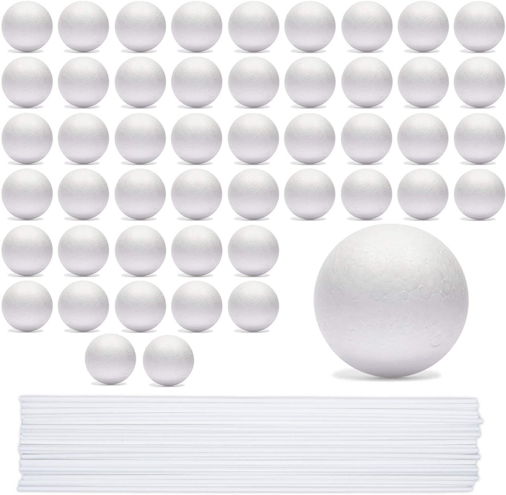 24 Foam Balls and 24 Dowels Set for DIY Arts and Crafts (48 Pieces)