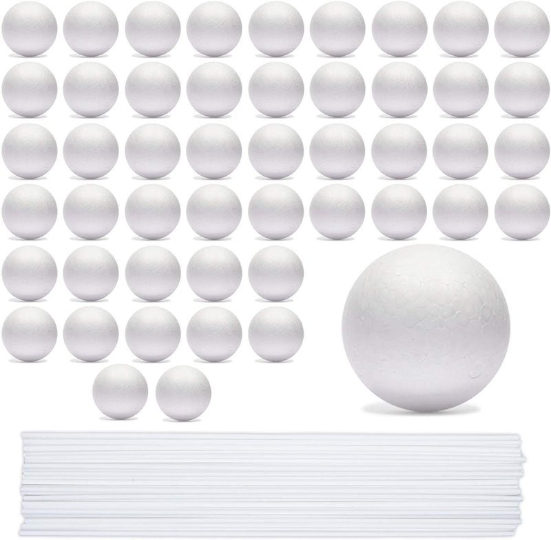 24 Foam Balls and 24 Dowels Set for DIY Arts and Crafts (48 Pieces)