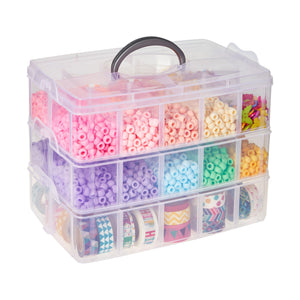 3-Tier Plastic Craft Storage Containers with 30 Compartments, 40 Sticker Labels (9.5 x 6.5 x 7.2 Inch)