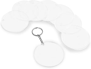20-Pack 2.5-Inch Clear Round Acrylic Keychain Blanks, 1/8-Inch Thick Plastic Circles with 10 Metal Chains, Rings, and Clasps for Custom Keychains, Christmas Tree Ornaments, Crafting and Art Supplies