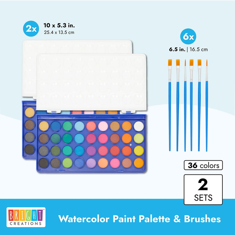 36 Colors Watercolor Paint for Kids with 3 Brushes, 2 Sets Painting Palettes Art Supplies