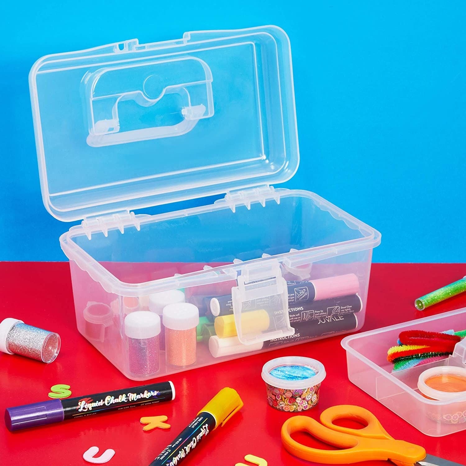 Plastic Craft Storage Box Swing Organizer with Lid and Removable Tray, –  BrightCreationsOfficial