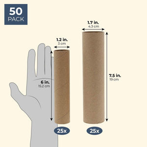 Brown Cardboard Tubes for Crafts (2 Sizes, 50 Pack)