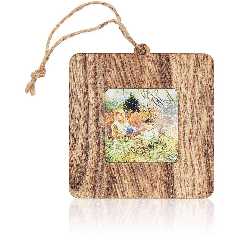 Wood Photo Frame Christmas Tree Ornaments, Square Picture Frames (3.5 In, 6 Pack)