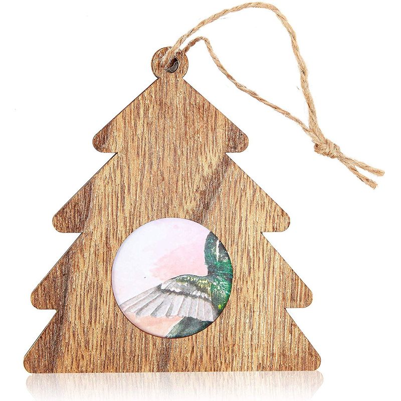 Christmas Tree Ornaments, Wood Photo Frame Hanging Decorations (4.5 In, 6 Pack)