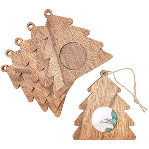 Christmas Tree Ornaments, Wood Photo Frame Hanging Decorations (4.5 In, 6 Pack)