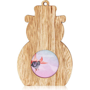 Christmas Photo Ornaments, Wooden Snowman Picture Frame Decoration (5 in, 6 Pack)