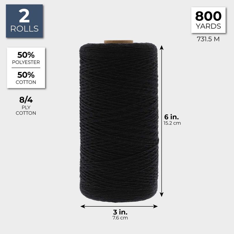 Black Cotton Loom Warm Thread Rolls, 800 Yards Each (2 Pack)