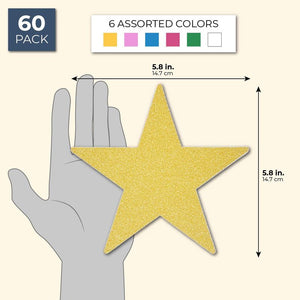 Paper Junkie Glitter Star Cutouts (60 Count), 6 Colors