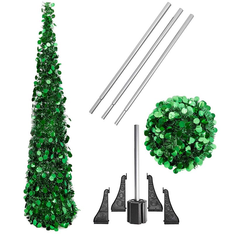 Bright Creations Tinsel Christmas Pencil Tree, 5 Feet, Green