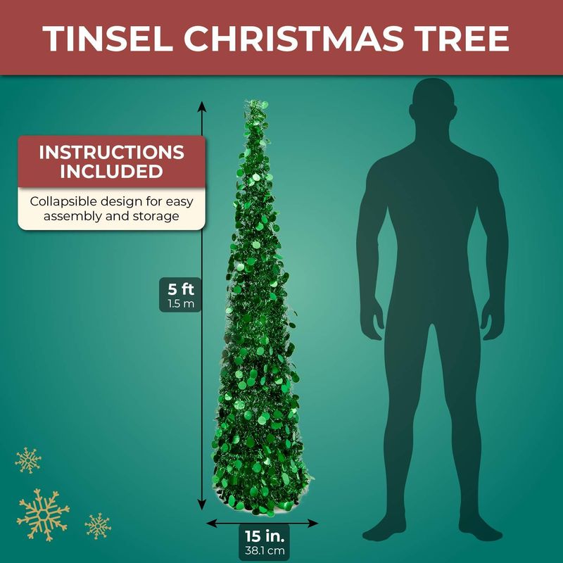 Bright Creations Tinsel Christmas Pencil Tree, 5 Feet, Green