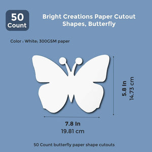 Paper Butterfly Cutouts for Crafts (7.5 x 6 in, White, 50 Pack)