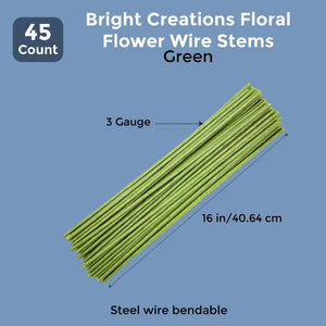 Floral Flower Wire Stems for Flower Arranging (Green, 16 in, 3 Gauge, 45 Count)