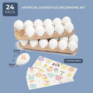 Artificial Easter Egg Decorating Kit with Stickers for Kids (24 Pack)