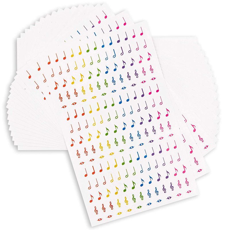 Music Note Stickers, Sticker Sheets (Rainbow, 18 Sheets, 3000 Pieces)